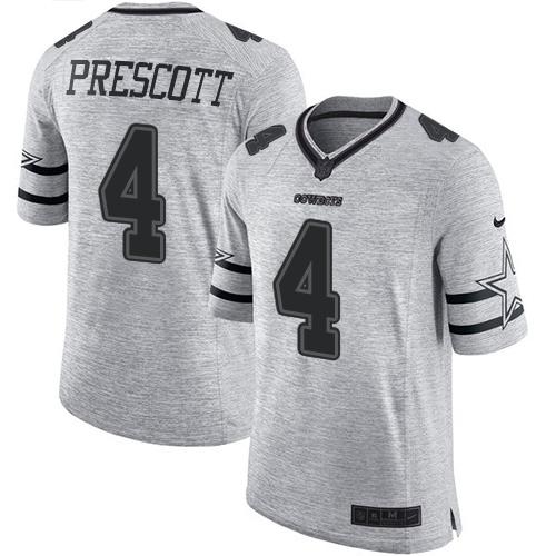 Nike Cowboys #4 Dak Prescott Gray Men's Stitched NFL Limited Gridiron Gray II Jersey - Click Image to Close